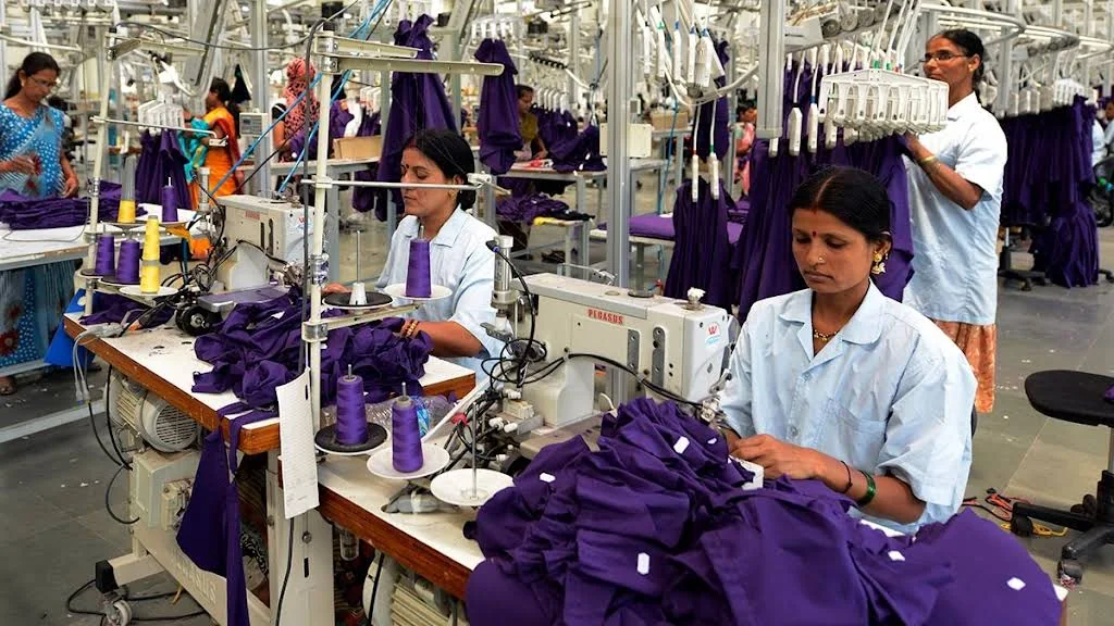 Stitching lines at a garment manufacturing facility